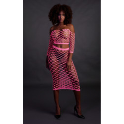 Ouch! Glow Bustier et Robe Filet Épaules dénudées Rose Fluo
